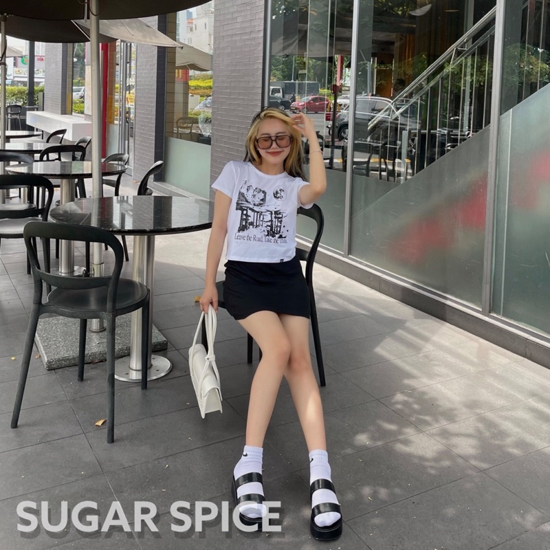 Áo Thun Dáng Lửng, Baby Tee In Hình Thun Cotton 4 Chiều SUGAR SPICE - Trip Taker Baby Tee