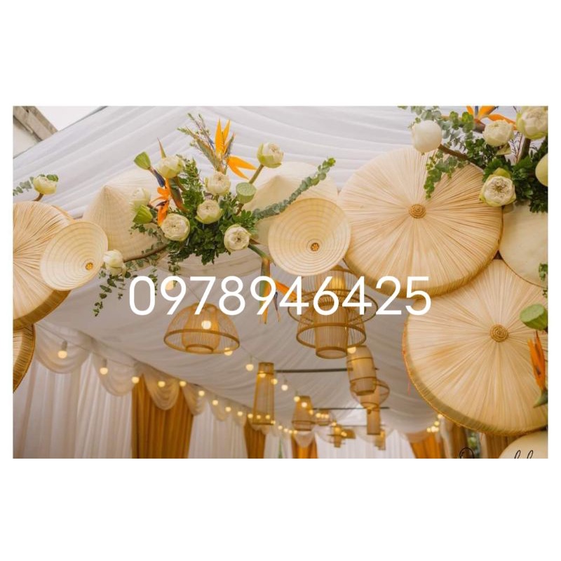 Nón lá trang trí/Đèn mây tre trang trí đám cưới lh shop tư vấn thêm
