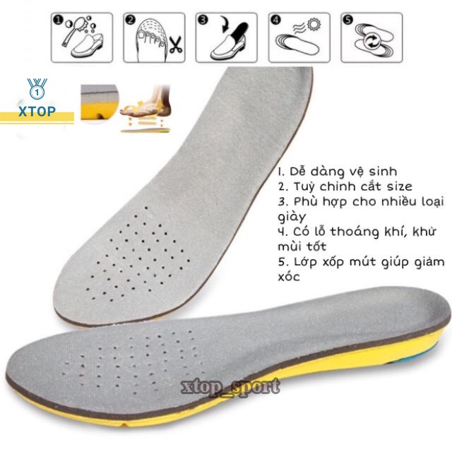 Miếng lót giày hút mùi thoáng khí bằng cao su non tiện dụng cho nam và nữ, Có Gel chống xóc XTOP L659