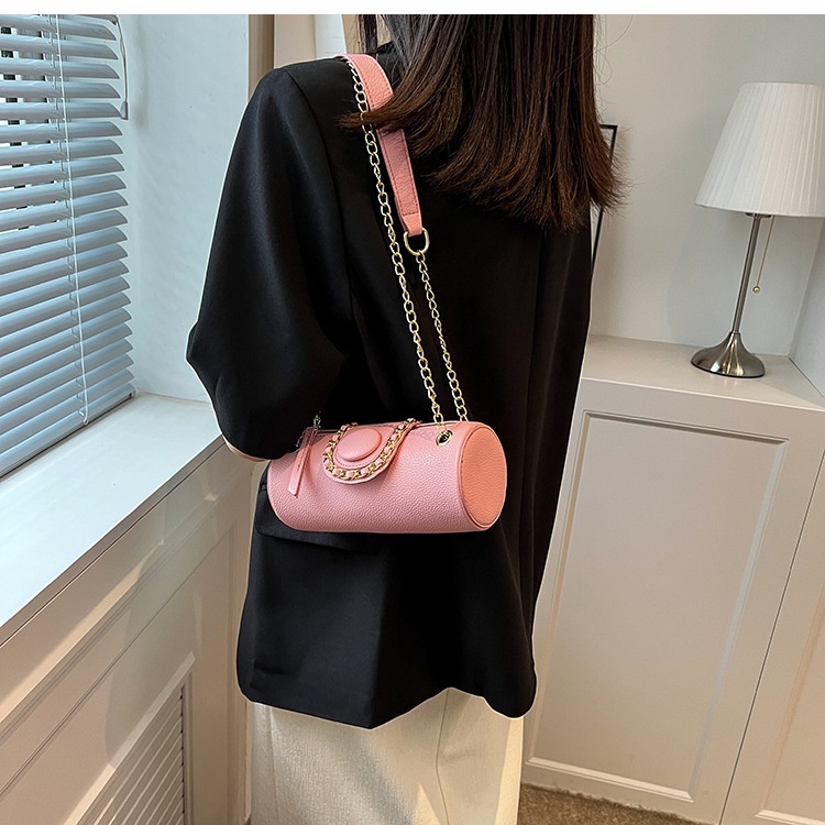 Túi Đeo Vai Hình Trụ Phối Dây Xích Thời Trang Dễ Phối Đồ Cho Nữ