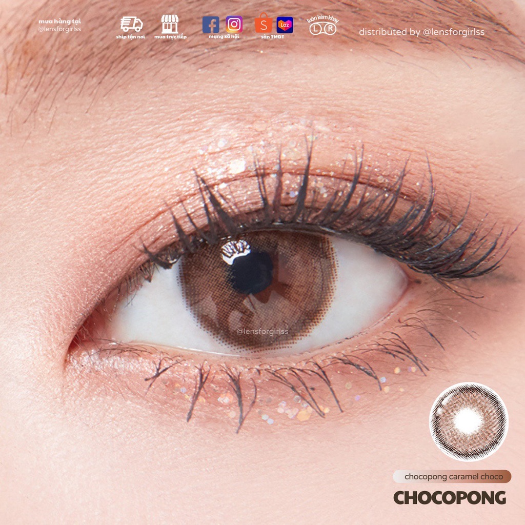 Lens nâng tông mắt nâu caramel tự nhiên Chocopong Caramel Choco - Made in Korea | Hạn sử dụng 3-6 tháng | Lens cận