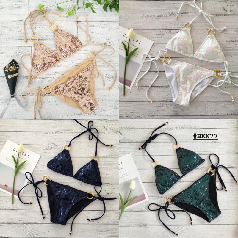 [BKN77] &lt;ÂU&gt; SET BIKINI BLING BLING 5 MÀU [BE/XANH/TRẮNG]