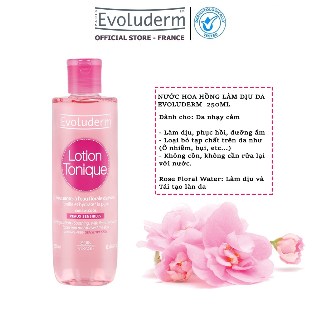 Nước hoa hồng Evoluderm se khít lỗ chân lông, dưỡng ẩm &amp; làm sạch 250ml