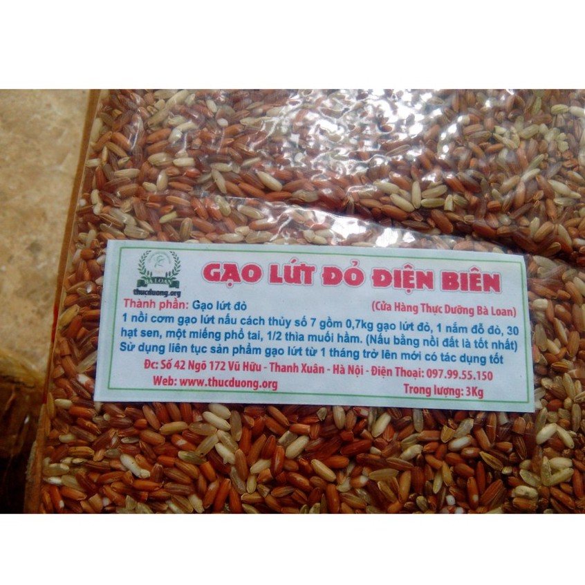 Gạo lứt đỏ điện biên loại dẻo Giảm Cân 3kg - Thực Dưỡng Bà Loan