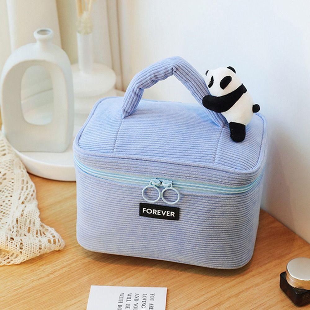 Túi Đựng Mỹ Phẩm Bằng Vải Nhung Kẻ Hình Gấu Trúc Hoạt Hình Kích Thước Lớn