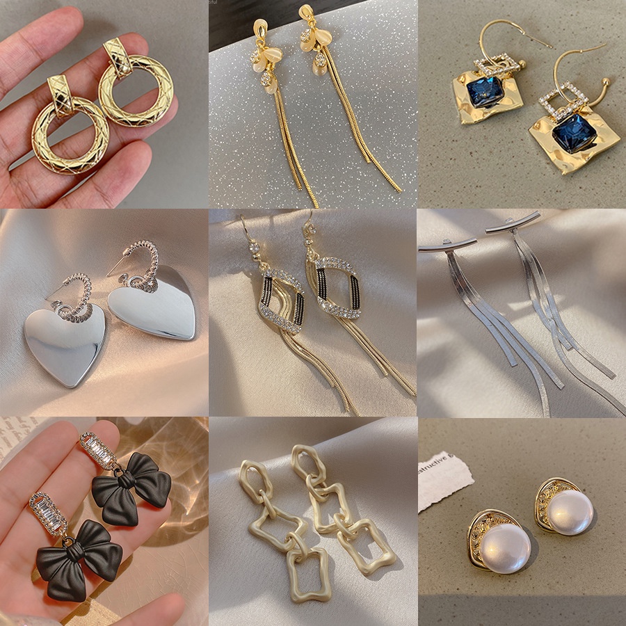 Bông Tai Mạ Bạc 925 Dáng Dài Đính Ngọc Trai Phối Tua Rua Phong Cách retro Hàn Quốc