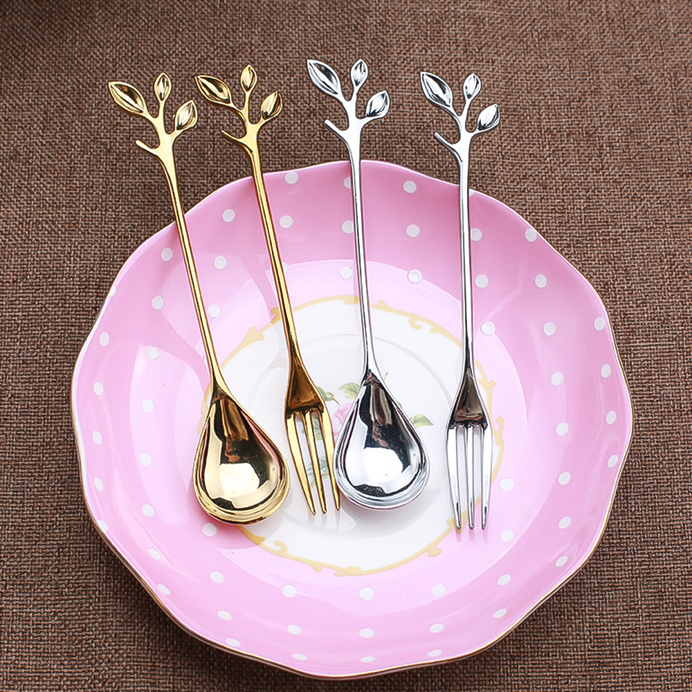 1pc Tableware + 1pc Fork Spoon Tea Coffee Spoons Steak Fork Dessert Fruit Fork