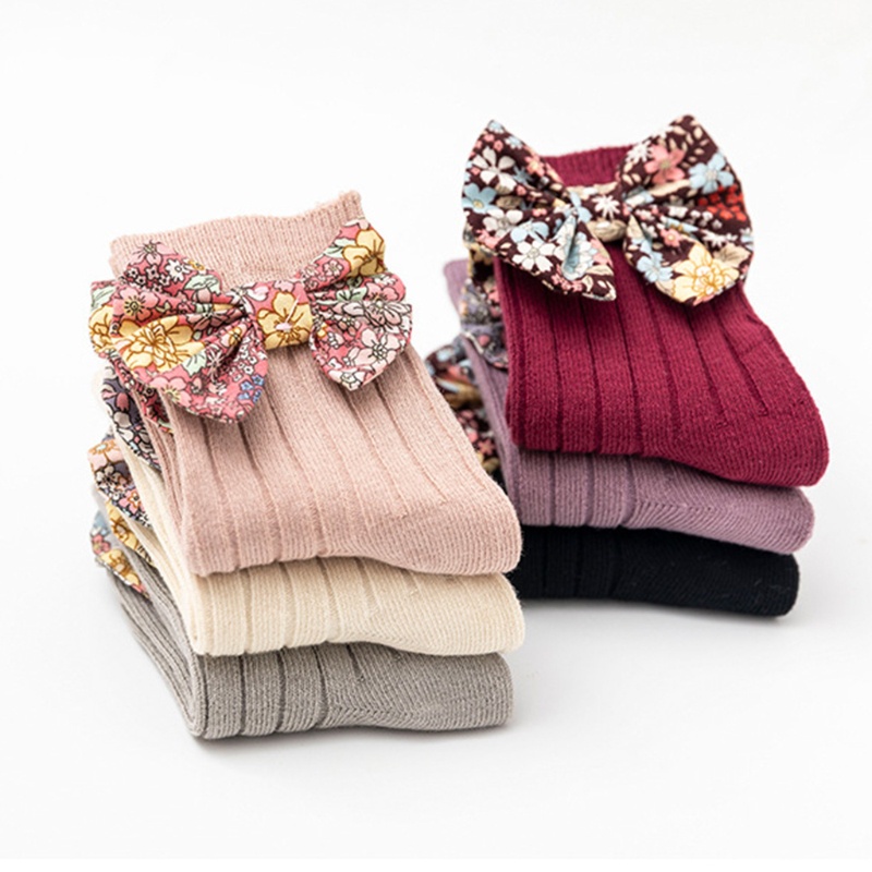 Đôi Vớ Cotton In Hoa Thắt Nơ Dành Cho Bé Gái