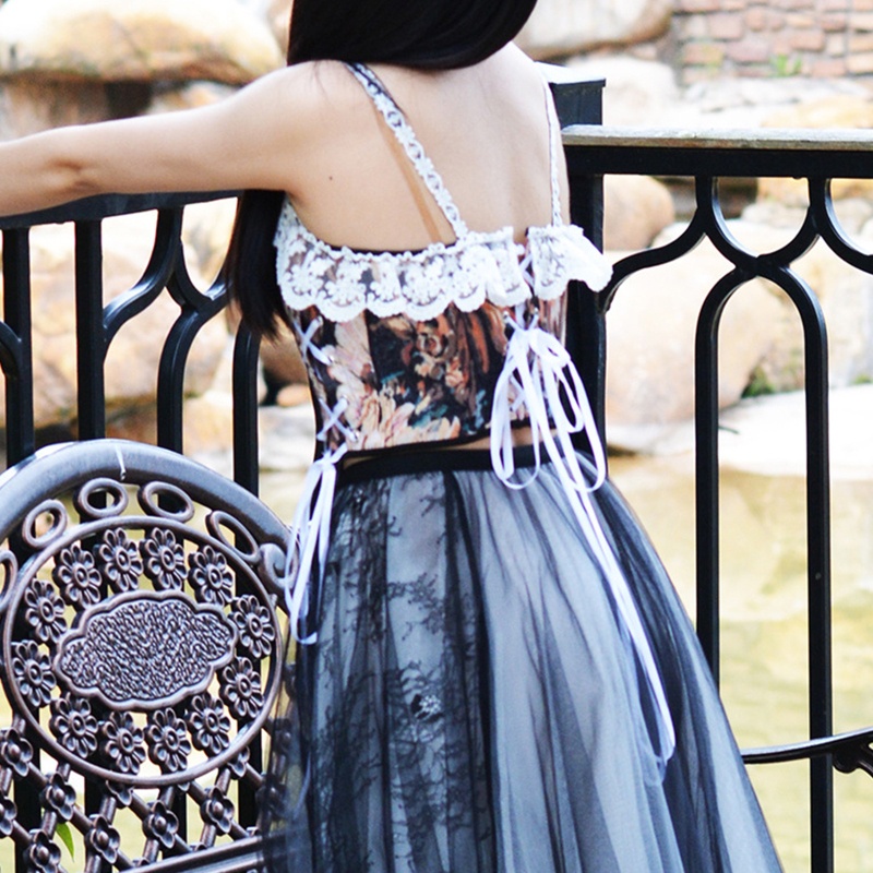 Áo Nịt Ngực Corset Thắt Dây Họa Tiết Hoa Cho Nữ