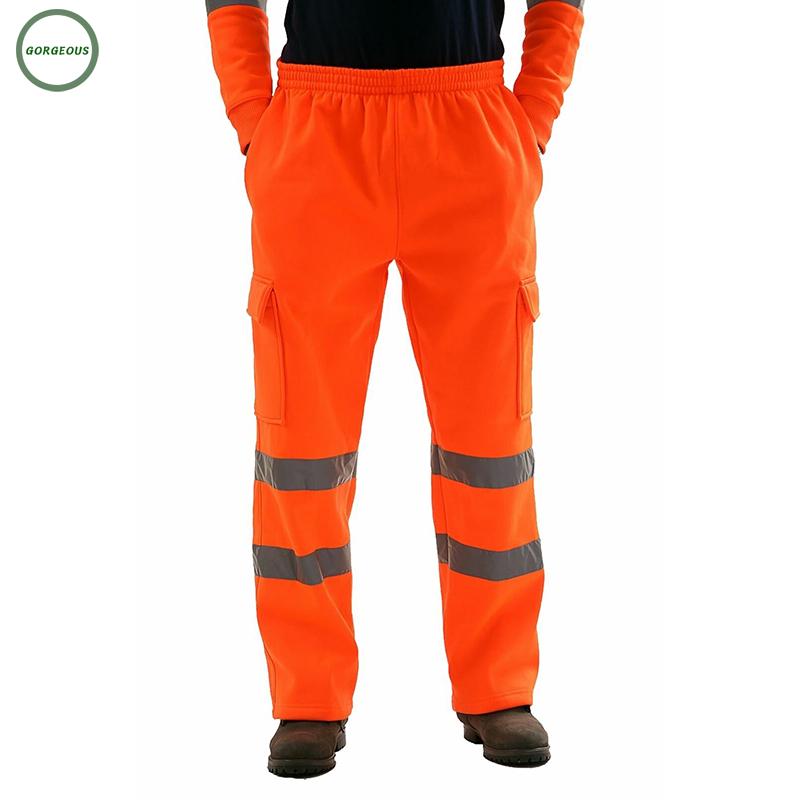 Mens Outdoor Overalls Work Reflective Strips Safety Elastic Waist Trousers