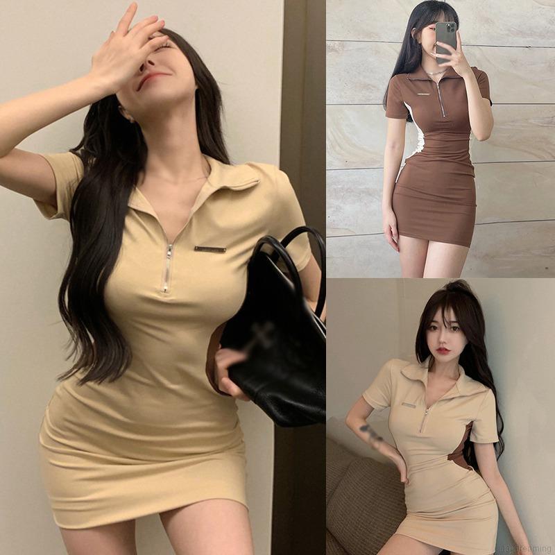 Đầm Ôm Body Tay Ngắn Màu Sắc Retro