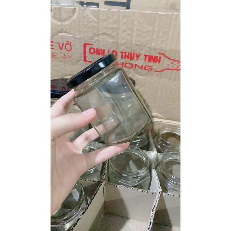 LỌ THUỶ TINH LỤC GIÁC 180ml nắp thiếc