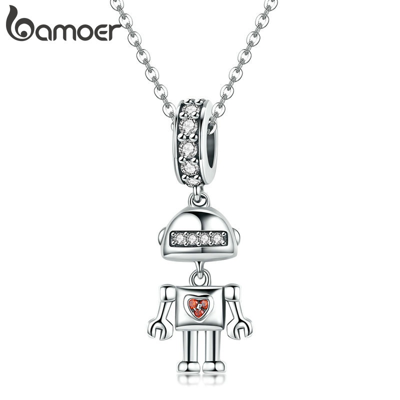 Hạt phụ kiện BAMOER YIC006 hình robot có lỗ 4.5mm trang sức dây chuyền/ vòng tay DIY thời trang