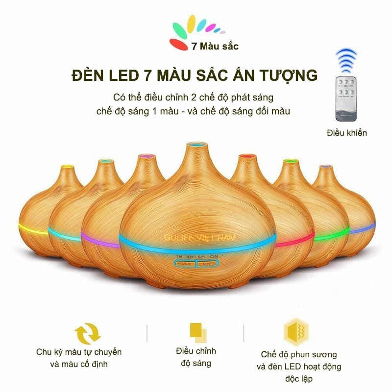 Máy Xông Tinh Dầu Hồ Lô 550ml GULIFE - MKT38, Kèm Quà Tặng + Remote, Cân Bằng Độ Ẩm &amp; Làm Thơm Phòng  – BH 12 Tháng