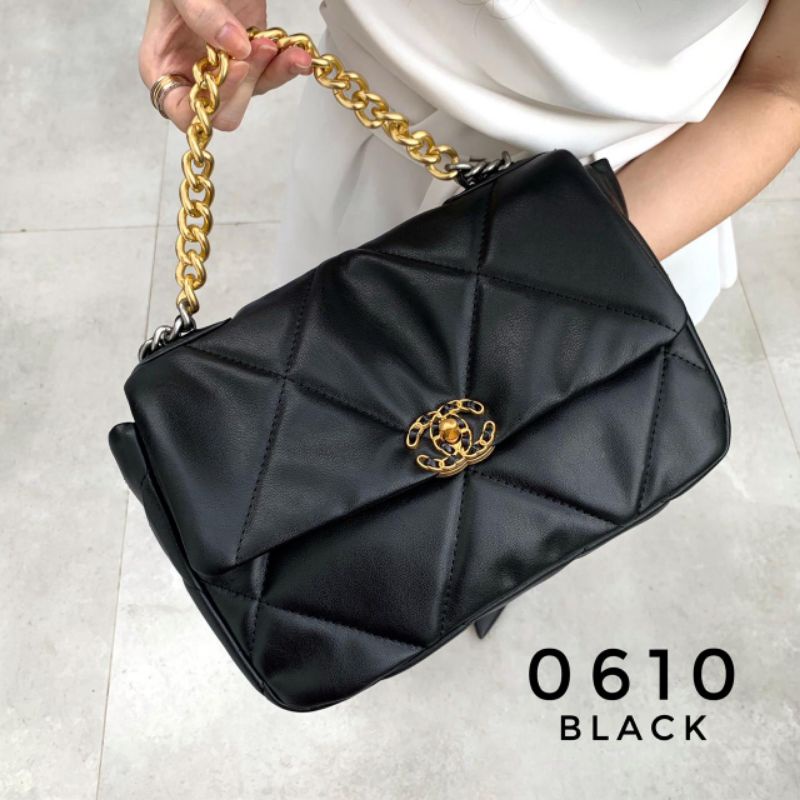 Túi xách da cừu Chanel 19 màu đen cỡ lớn thời trang sang trọng cho nữ 0610