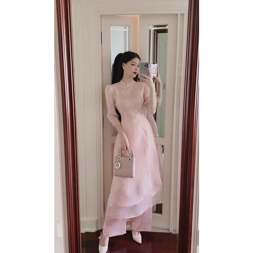 Áo Dài Cách Tân nơ hồng voon 4 Tà