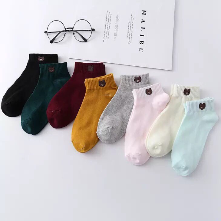 Túi 10 Đôi Tất Gấu Cổ Ngắn Nhiều Màu Sắc Đẹp