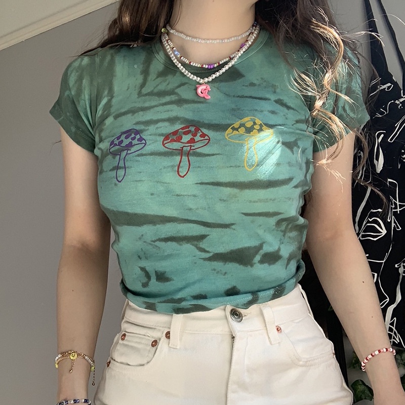 Áo Thun Croptop Tay Ngắn In Họa Tiết Dễ Thương Phong Cách Harajuku Đường Phố Cho Nữ Y2K