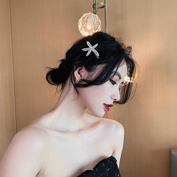 Kẹp tóc hình sao biển đính ngọc trai giả thời trang cho nữ