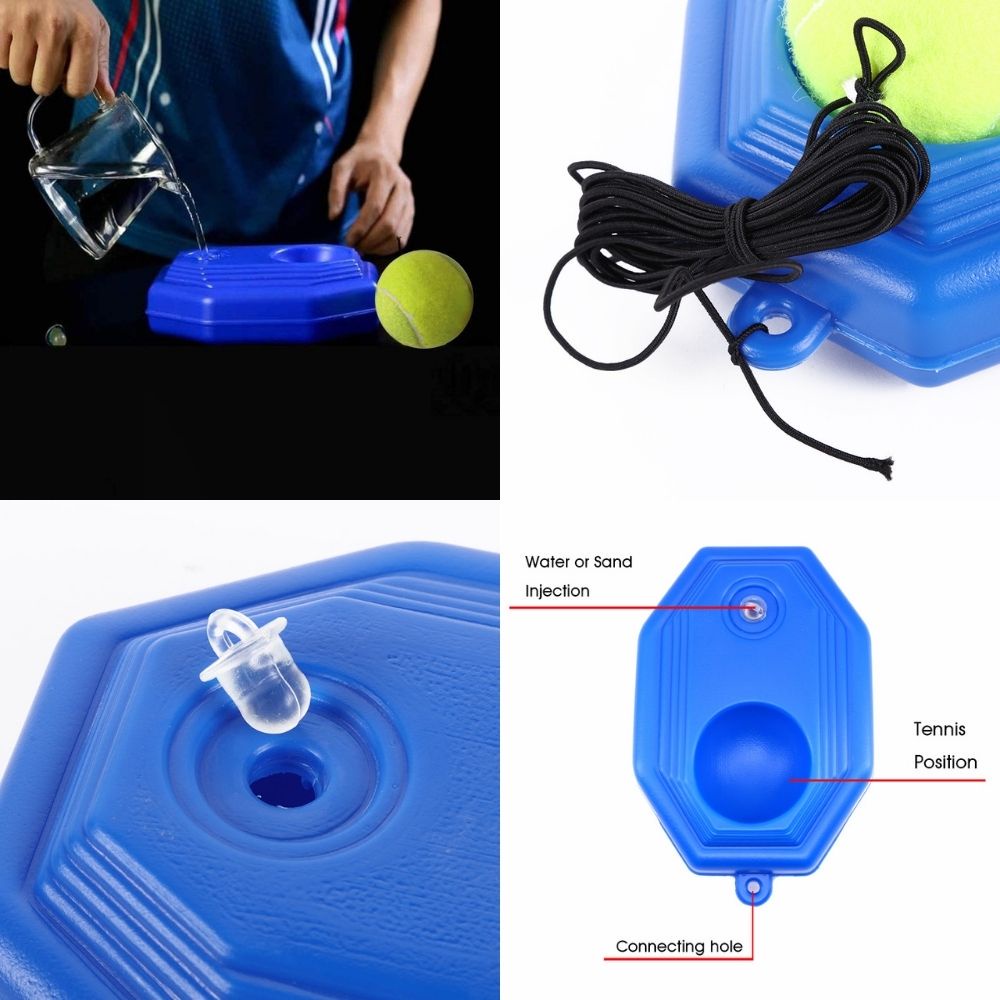 Dụng cụ thực hành chơi bóng quần vợt dạng đế đạp chân với dây cố định bóng đàn hồi thiết kế sáng tạo tiện dụng tự học