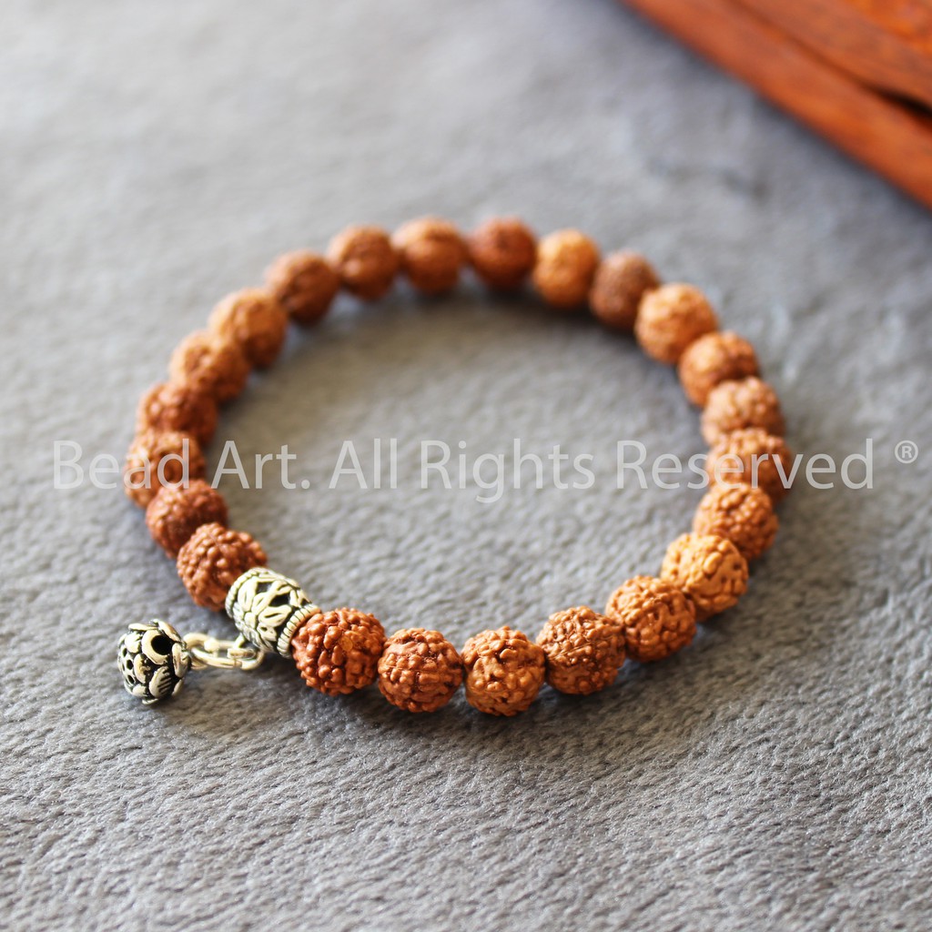 Vòng Tay Hạt Kim Cang Bồ Đề Rudraksha Và Hoa Sen Bạc 925, Mệnh Mộc, Hoả, Vòng Tay Phong Thuỷ, Chuỗi Hạt S46 - Bead Art