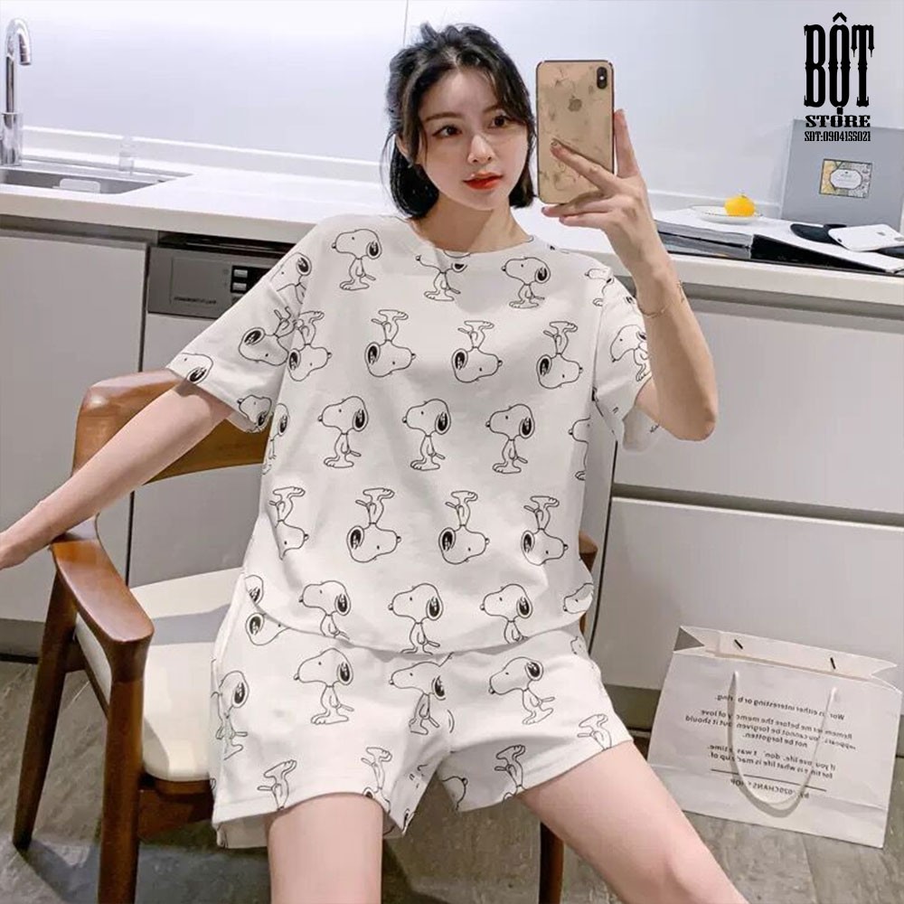 Bộ đồ ngủ thun cotton cộc tay cho nữ chất mát mặc ngủ hoặc đi chơi mùa hè DN09 | BigBuy360 - bigbuy360.vn
