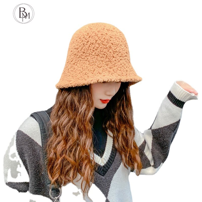 Mũ bucket BANMA lông cừu màu trơn tùy chọn thời trang thu đông dành cho nữ