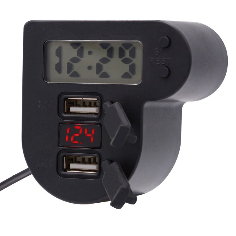 Bộ Sạc USB Kép 12V 24V Chống Nước Có Đồng Hồ LED Hiển Thị Thời Gian Cho Điện Thoại Di Động