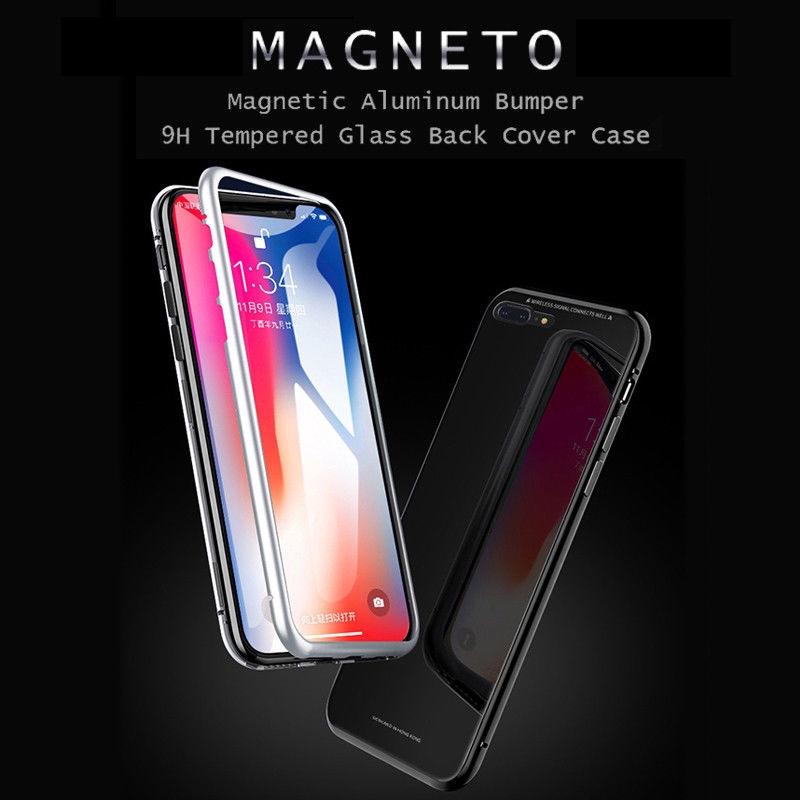 Ốp Điện Thoại Kính Cường Lực 9h Trong Suốt Viền Kim Loại Hít Nam Châm Cho Iphone Xs Max Xr Xs X 7 8 6 6s Plus