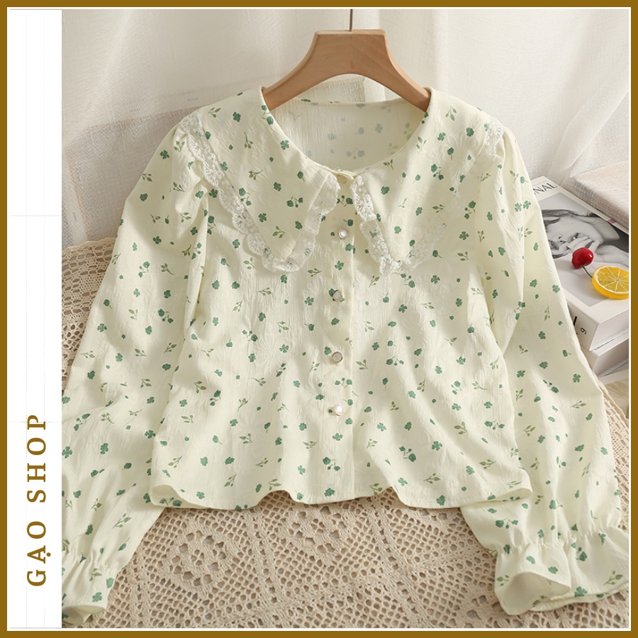Áo Sơ Mi Nữ Họa Tiết Hoa Nhí, Áo Kiểu Chiffon Hoa Nhí Dài Tay Tiểu Thư Hàn Quốc