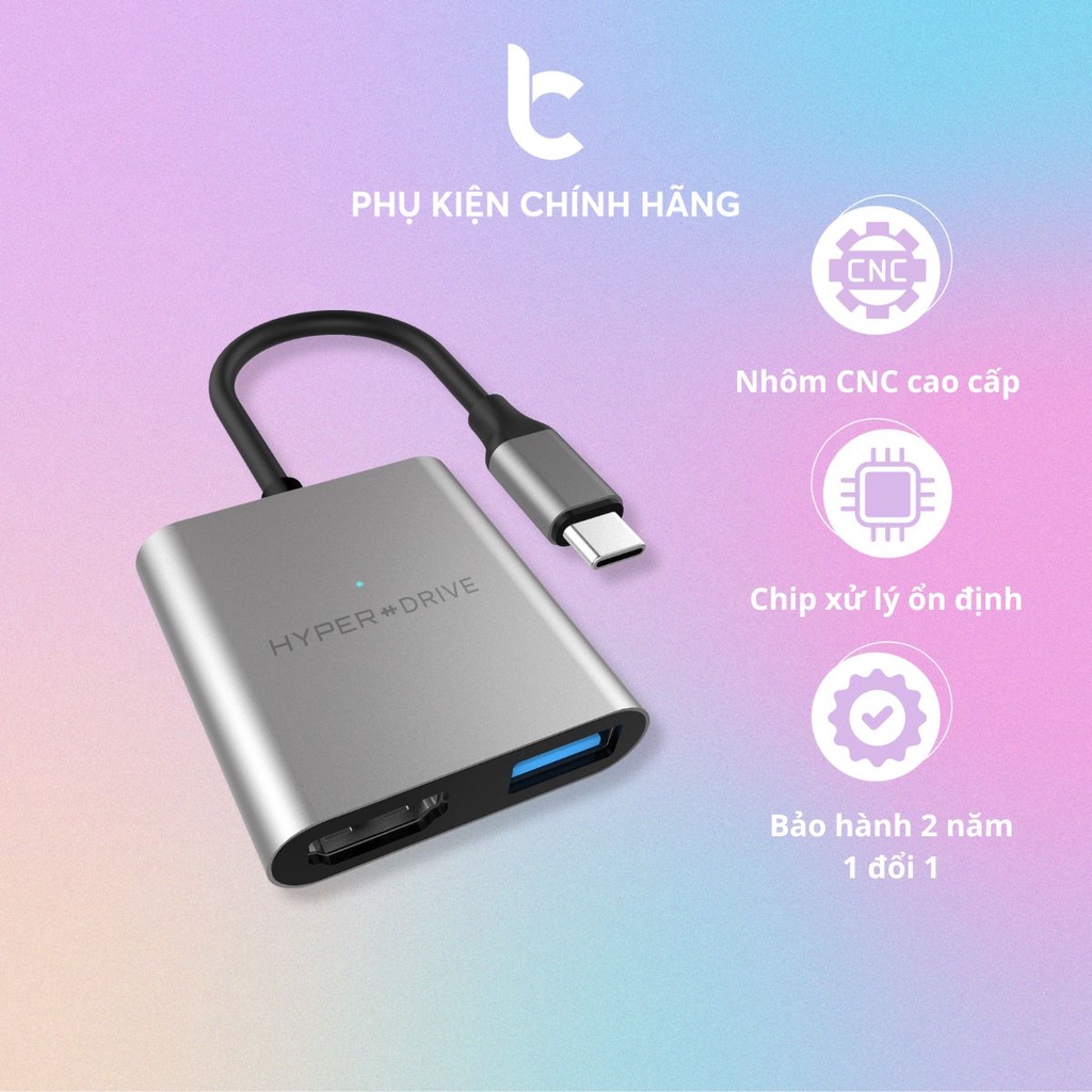 Cổng Chuyển/Hub USB-C 3in1 HDMI 4K, USB-C, USB-A 3.1 HyperDrive