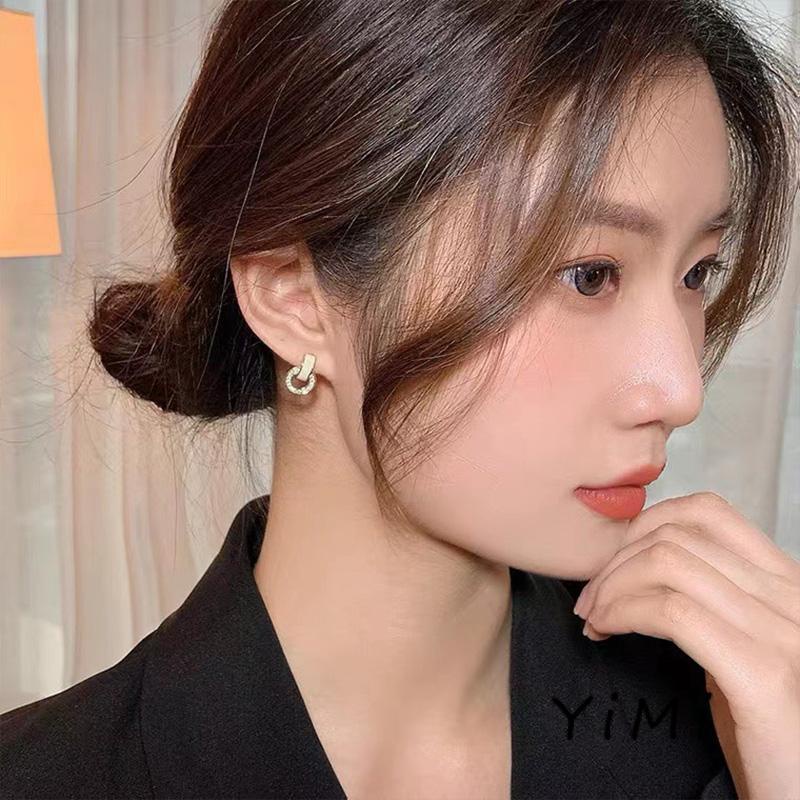 Bông tai mạ bạc 925 hình tròn đính kim cương đơn giản