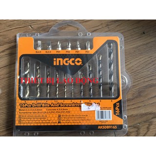 Bộ 16 mũi khoan kim loại và mũi bắt vít hiệu ingco-aksdb9165