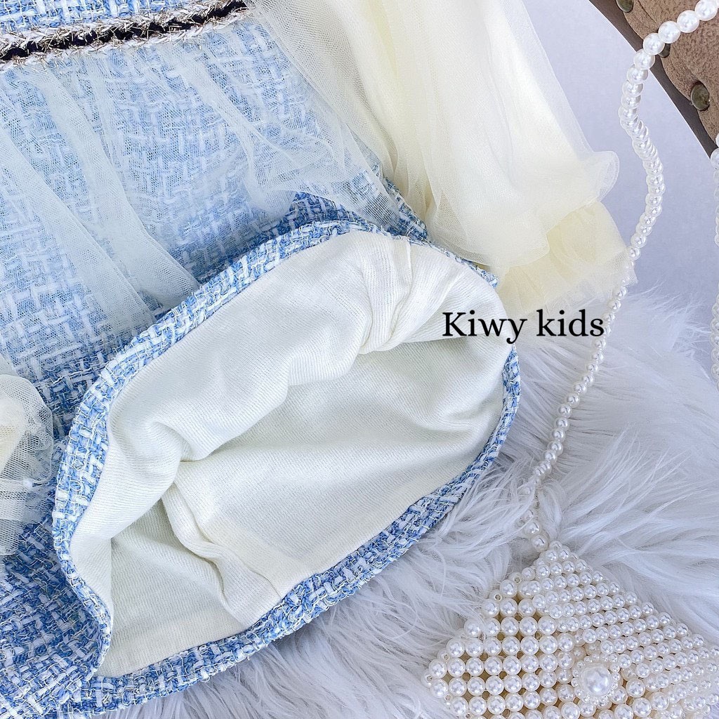 Váy dạ Tweed cho bé gái KIWY KIDS phối ren phong cách công chúa Kids11 cho bé từ 1 đến 4 tuổi
