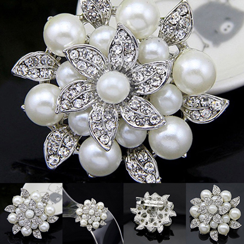 Ghim Cài Áo Hình Hoa Đính Ngọc Trai Nhân Tạo Thanh Lịch Cho Cô Dâu