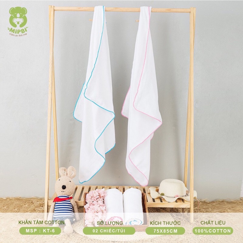 SET 2 KHĂN TẮM SỢI COTTON MỸ DÀY 75*85 MIPBI