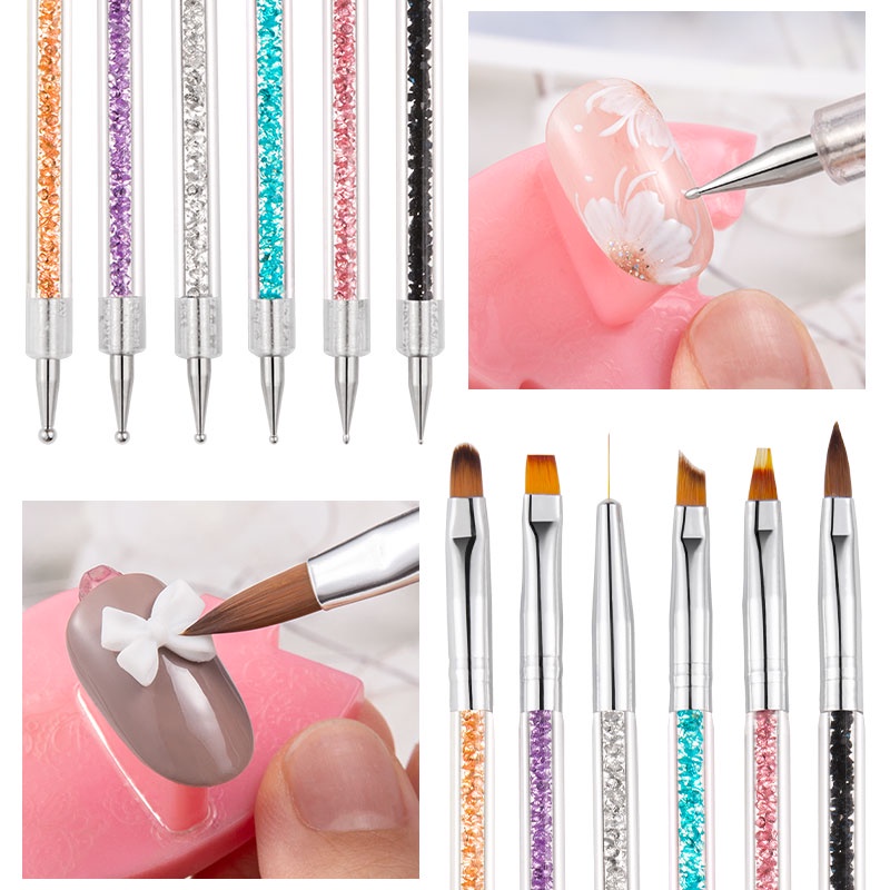 Lusluking Set 6 Bút 2 Đầu Hỗ Trợ Trang Trí Móng Tay Nghệ Thuật DIY Tiện Dụng