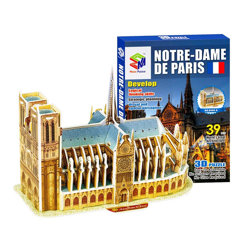 Mô Hình Giấy 3D Magic Puzzle: Nhà Thờ Đức Bà Paris B668-6 [39 Chi Tiết]