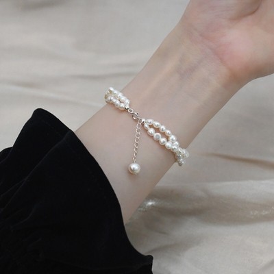 Vòng Tay Ngọc Trai Hạt Dẹt 6ly Đan Xoắn Khóa Bạc - NT37 - Ngọc Trai Trường Thịnh