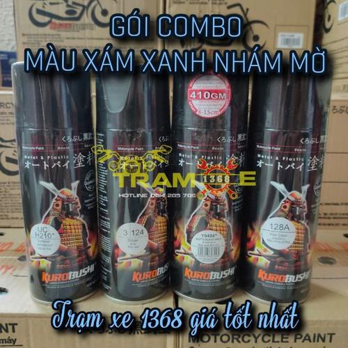 Combo sơn xịt Samurai màu xám xanh nhám mờ Y9494 uch210 124 y9494 128a