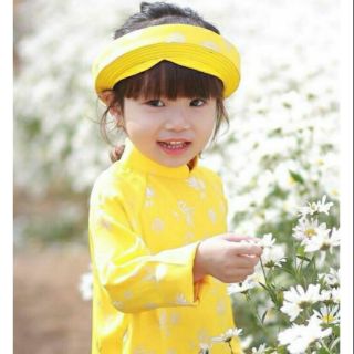 Set Áo dài bé gái gấm Thái Tuấn họa tiết lá trúc (chưa mấn)