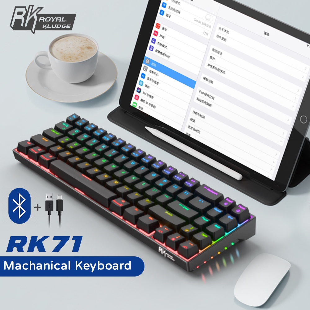 RK71 Mechanical Gaming Keyboard Bluetooth Wireless Bàn phím chơi game cơ học Bluetooth không dây / USB có dây 70% Thiết kế nhỏ gọn 71 Phím Đèn nền RGB có thể thay đổi nóng Bàn phím chuyển đổi màu đỏ / nâu / xanh lam Red/Brown/Blue Switch Hot Swappable