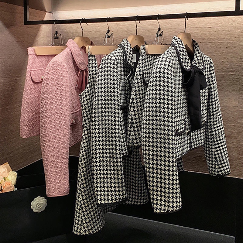 Bộ Áo Khoác Vest + Chân Váy Chữ A Họa Tiết Kẻ Sọc Màu Hồng Kiểu Pháp Thời Trang Mùa Thu Cho Nữ | BigBuy360 - bigbuy360.vn