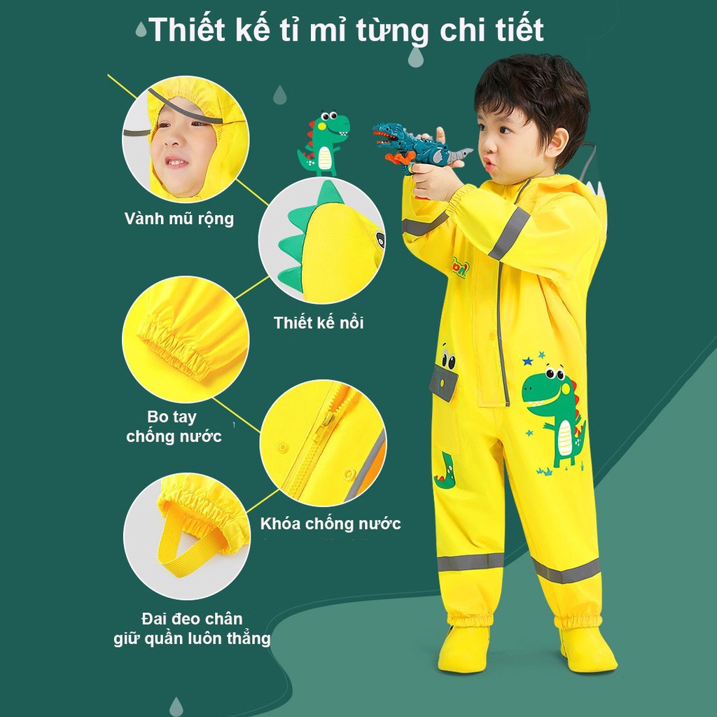 Áo Mưa Body Smally Cao Cấp Cho Bé Gái Và Bé Trai Hình Pony Hồng và Khủng Long Vàng Dễ Thương