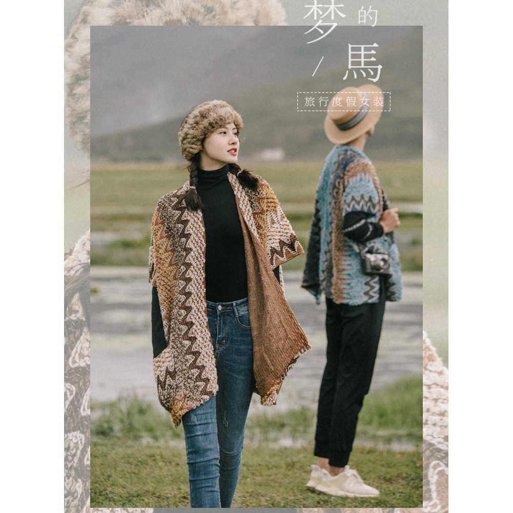 Cardigan len dáng choàng cape tông xanh xám - MS041 (Có ảnh thật) | BigBuy360 - bigbuy360.vn