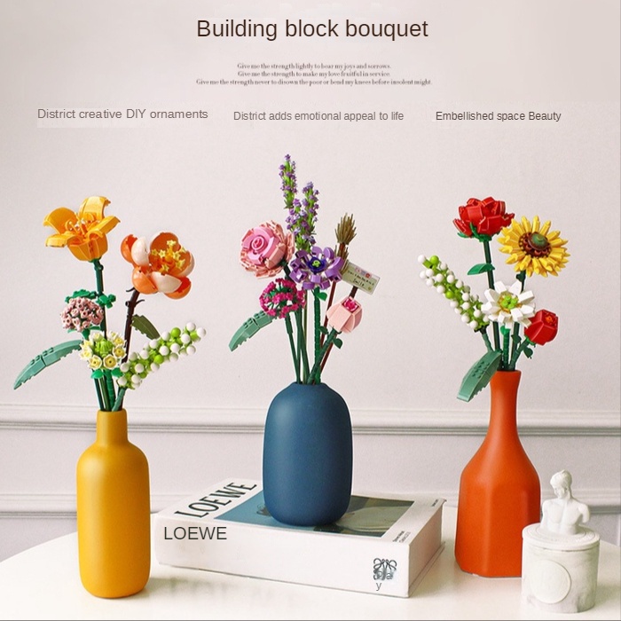 Bộ lắp ráp Lego hoa, hãng Loz bộ xếp hình khối xây dựng bó hoa