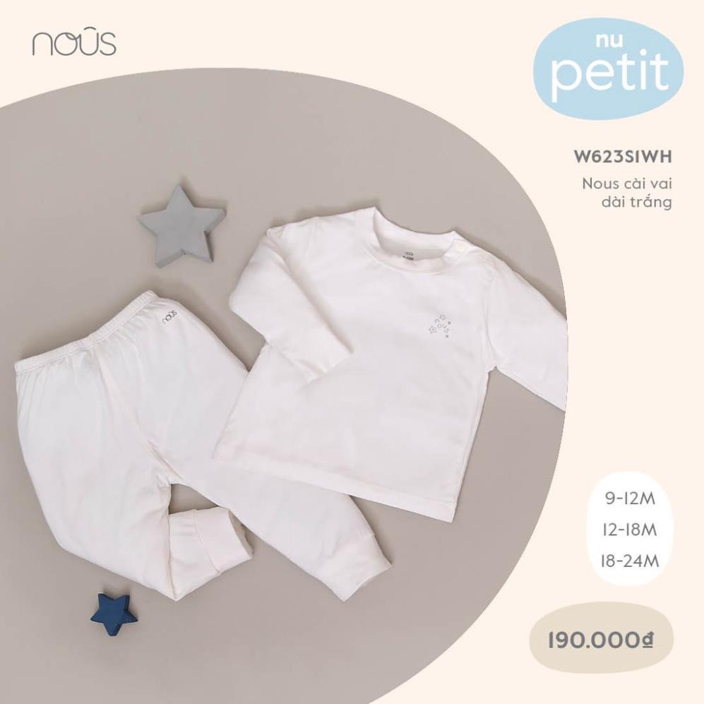 Bộ Quần Áo Dài Cài Vai Cao Cấp Nous Màu Trắng Chất Liệu Petit (Size Từ 12-24M)