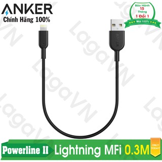 Cáp sạc ANKER Powerline II Lightning MFi dài 0.3m cho iPhone iPad iPod - A8431H11