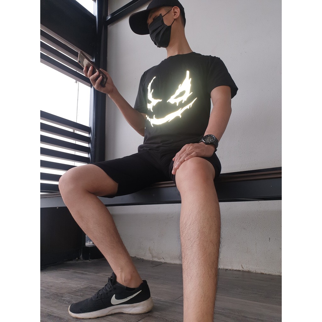 Áo Thun, Áo Thun Tay Lỡ Phom Rộng Unisex In Hình Mặt Quỷ, In Decal Phản Quang Siêu Đẹp