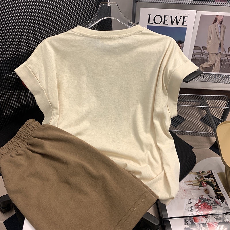 Set Áo Thun Ngắn Tay Cổ Tròn + Quần Short Lưng Thun Thời Trang Nữ